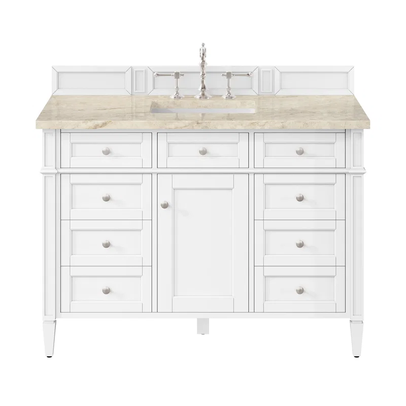 Brittany 48" Single Vanity in Bright White, w/ 3 CM Tajnar Eclos Top w/FreePower Wireless Charger