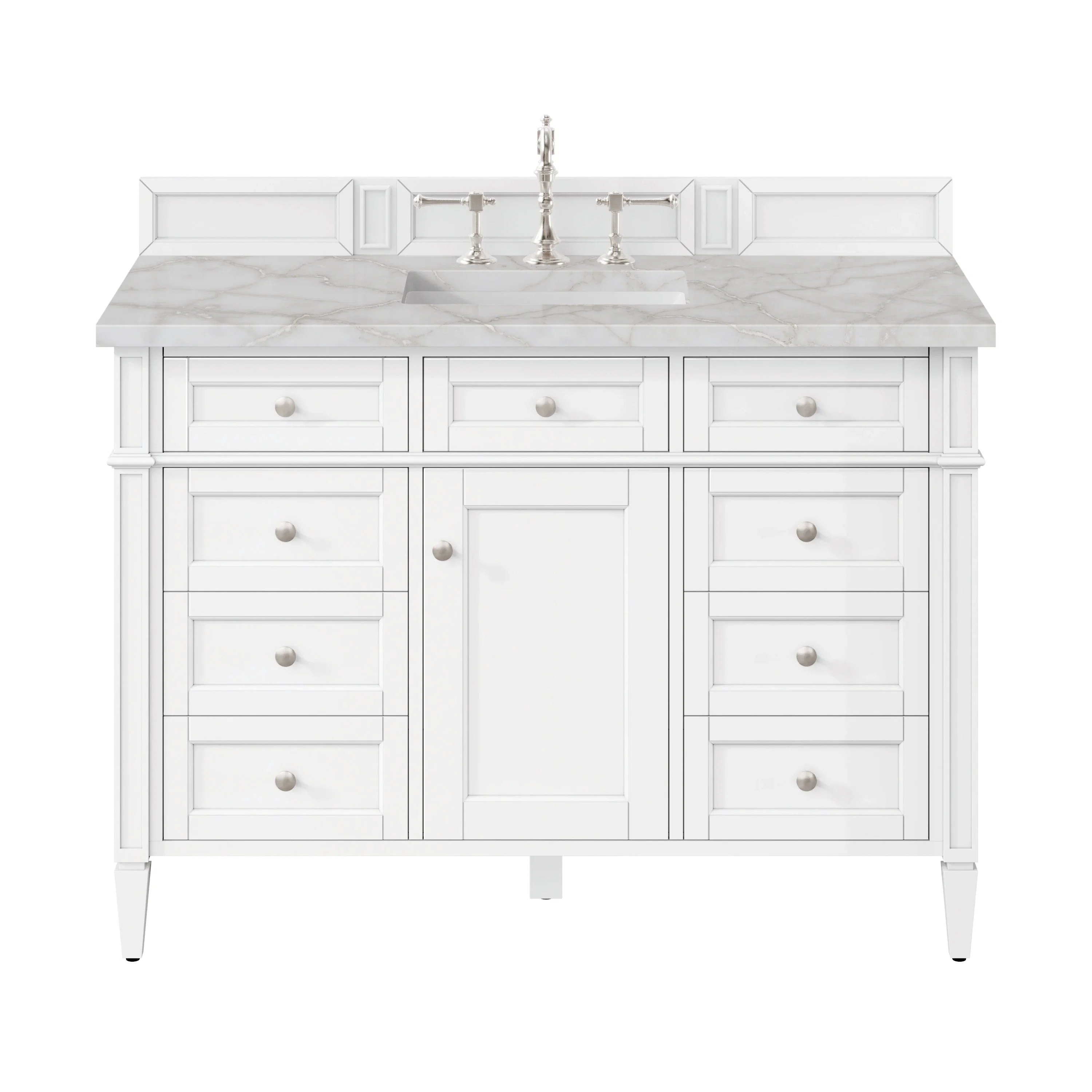 Brittany 48" Single Vanity, Bright White w/ 3 CM Victorian Silver Silestone Top w/FreePower Wireless Charger