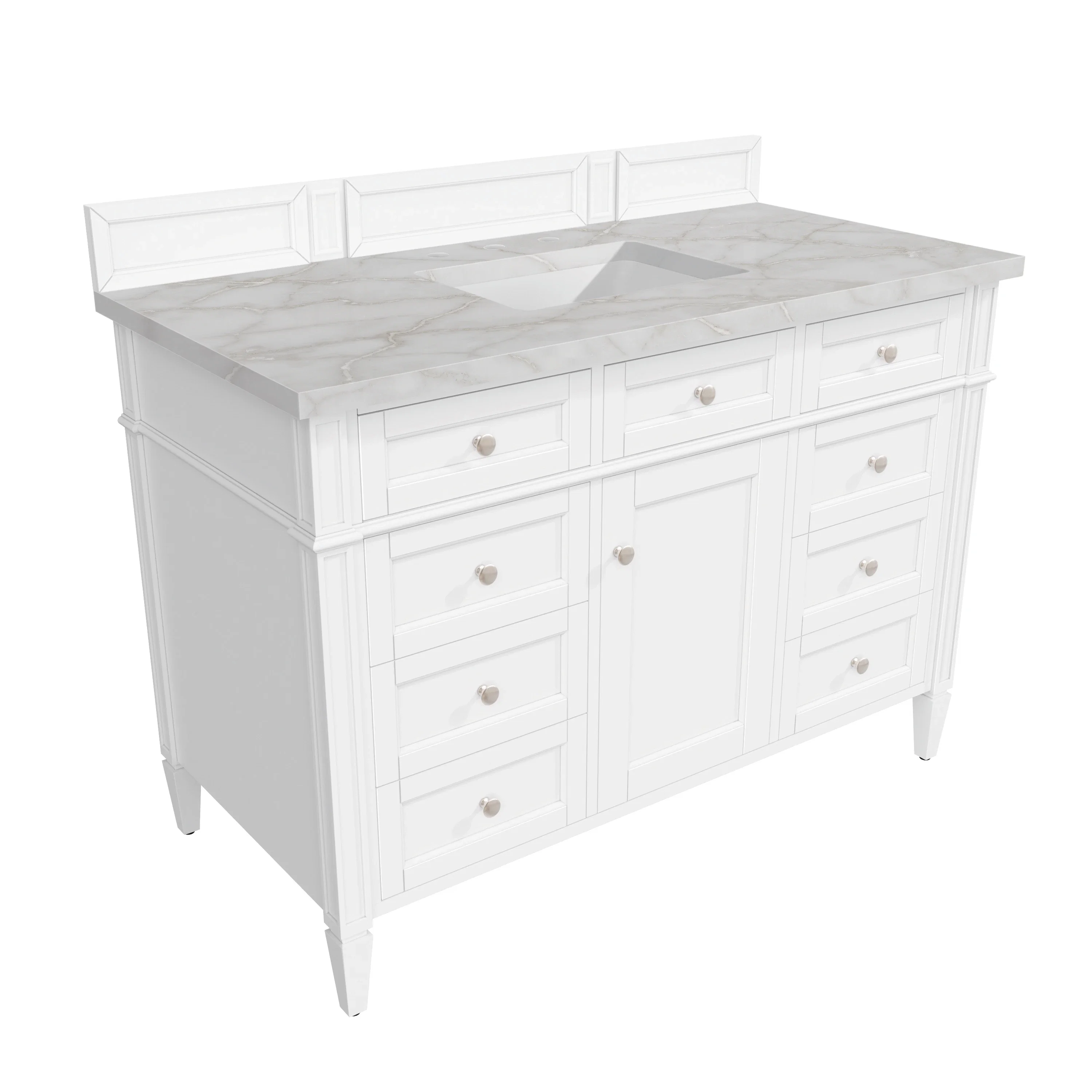 Brittany 48" Single Vanity, Bright White w/ 3 CM Victorian Silver Silestone Top w/FreePower Wireless Charger