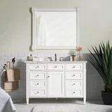 Brittany 48" Single Vanity, Bright White w/ 3 CM Victorian Silver Silestone Top w/FreePower Wireless Charger