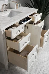 Brittany 48" Single Vanity, Bright White w/ 3 CM Victorian Silver Silestone Top w/FreePower Wireless Charger