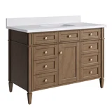 Brittany 48" Single Vanity, Pecan w/ Single Hole 3 CM White Zeus Silestone Top and Matching Backsplash
