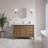 Brittany 48" Single Vanity, Pecan w/ Single Hole 3 CM White Zeus Silestone Top and Matching Backsplash