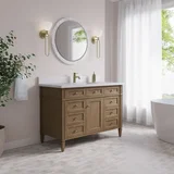 Brittany 48" Single Vanity, Pecan w/ Single Hole 3 CM White Zeus Silestone Top and Matching Backsplash