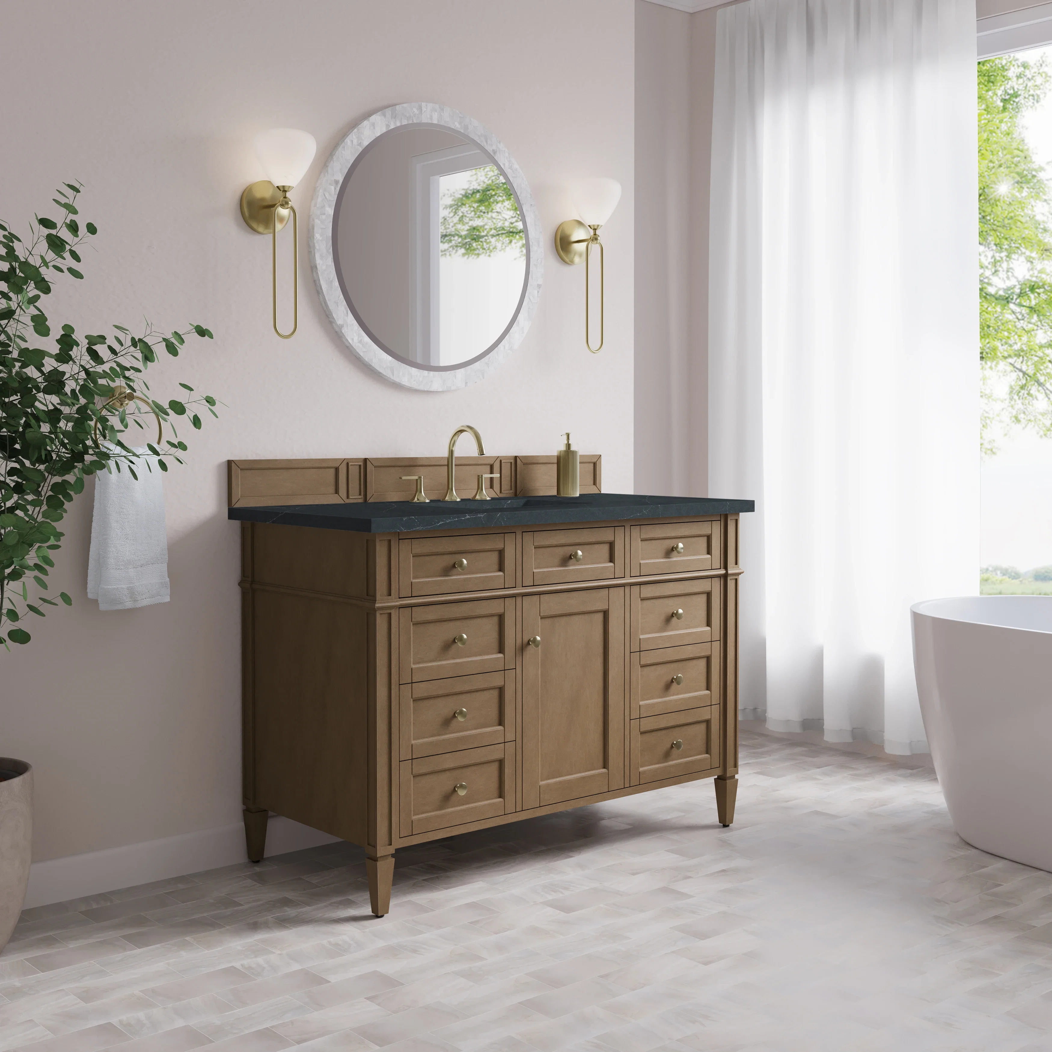 Brittany 48" Single Vanity, Pecan w/ 3 CM Charcoal Soapstone Silestone Top