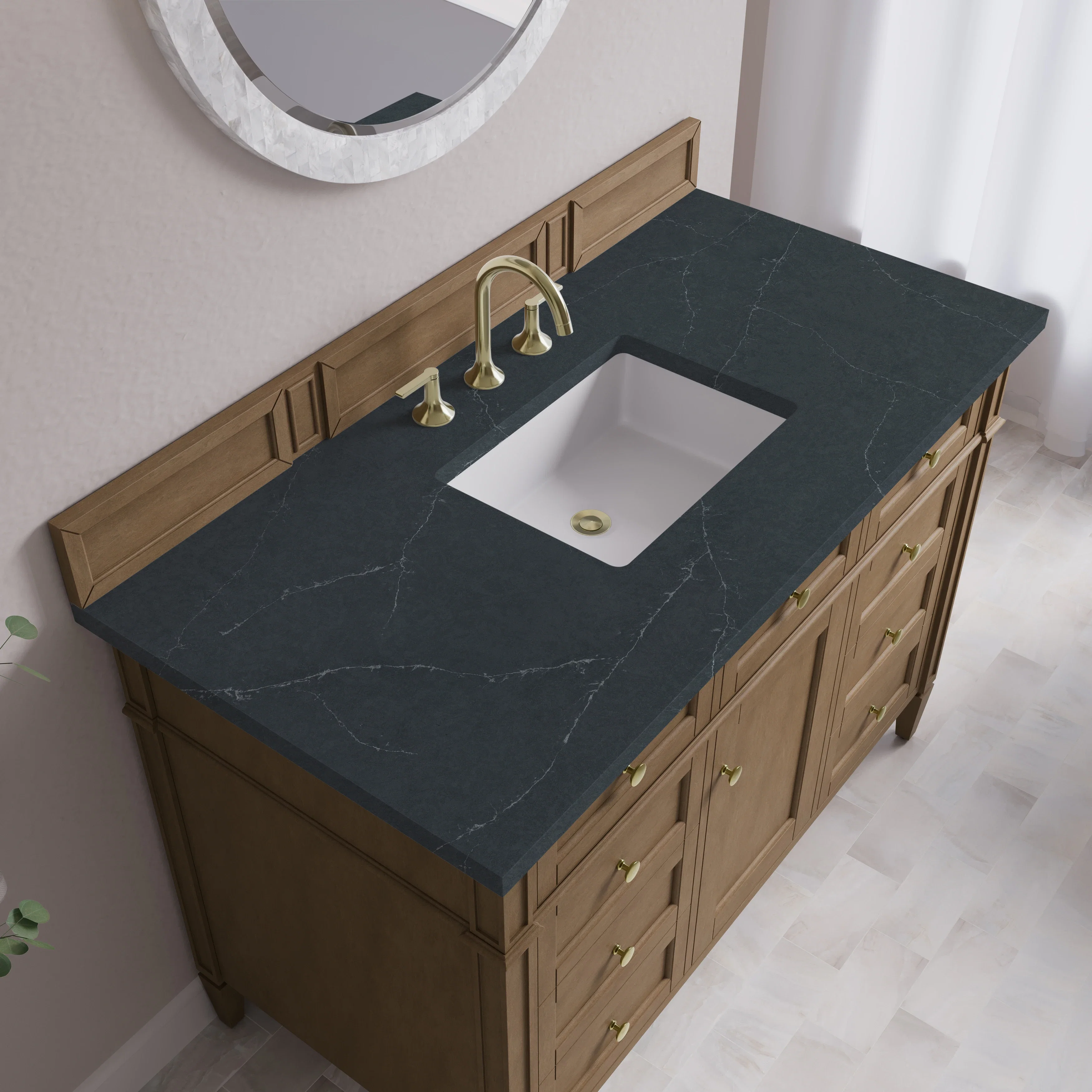 Brittany 48" Single Vanity, Pecan w/ 3 CM Charcoal Soapstone Silestone Top