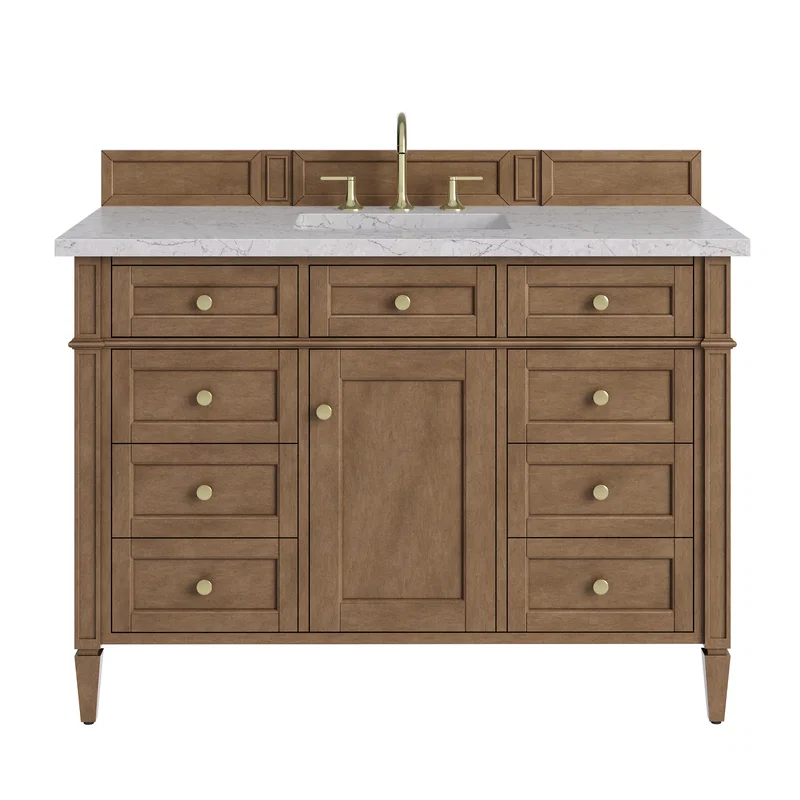 Brittany 48" Single Vanity, Pecan w/ 3 CM Eternal Jasmine Pearl Silestone Top