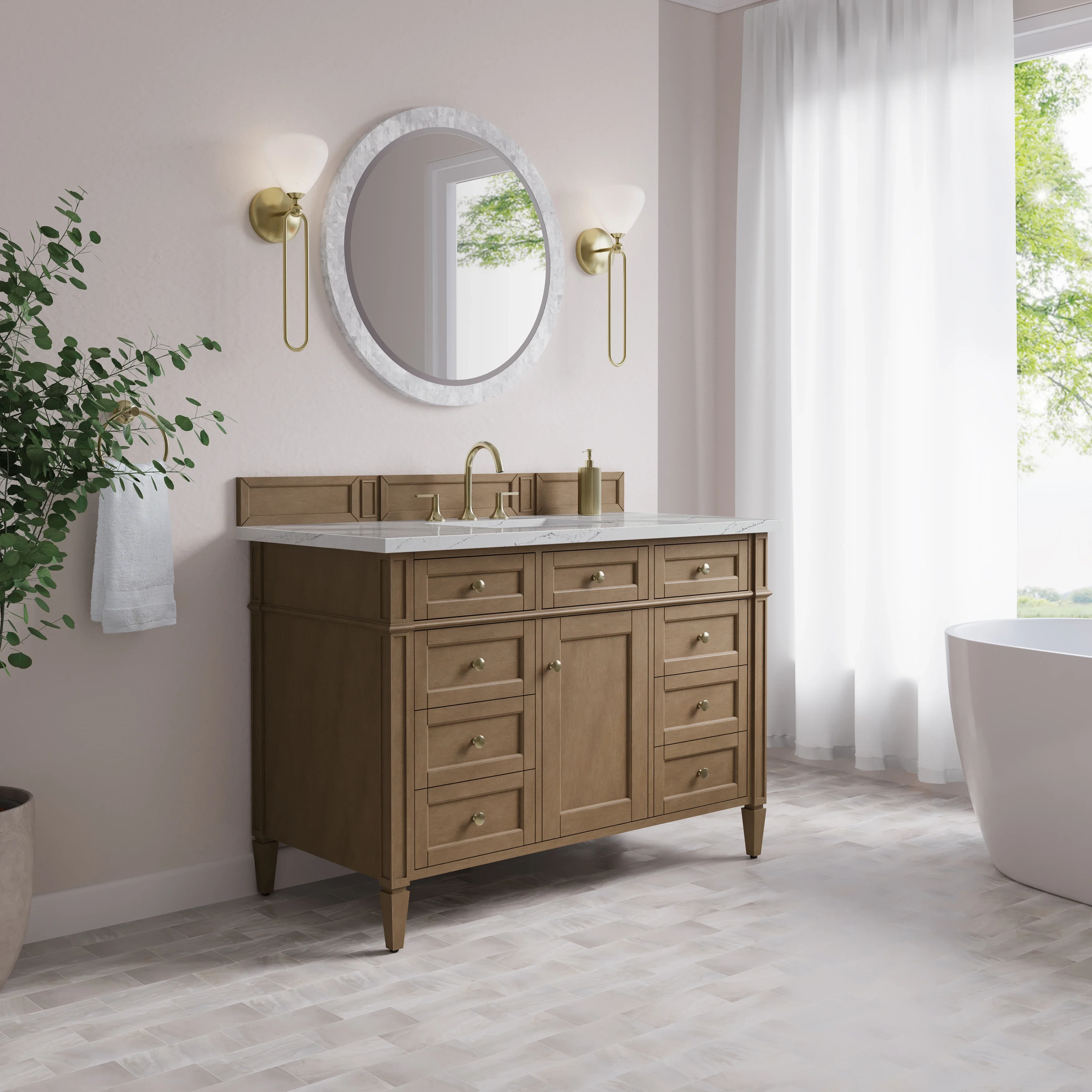 Brittany 48" Single Vanity, Pecan w/ 3 CM Ethereal Noctis Silestone Top