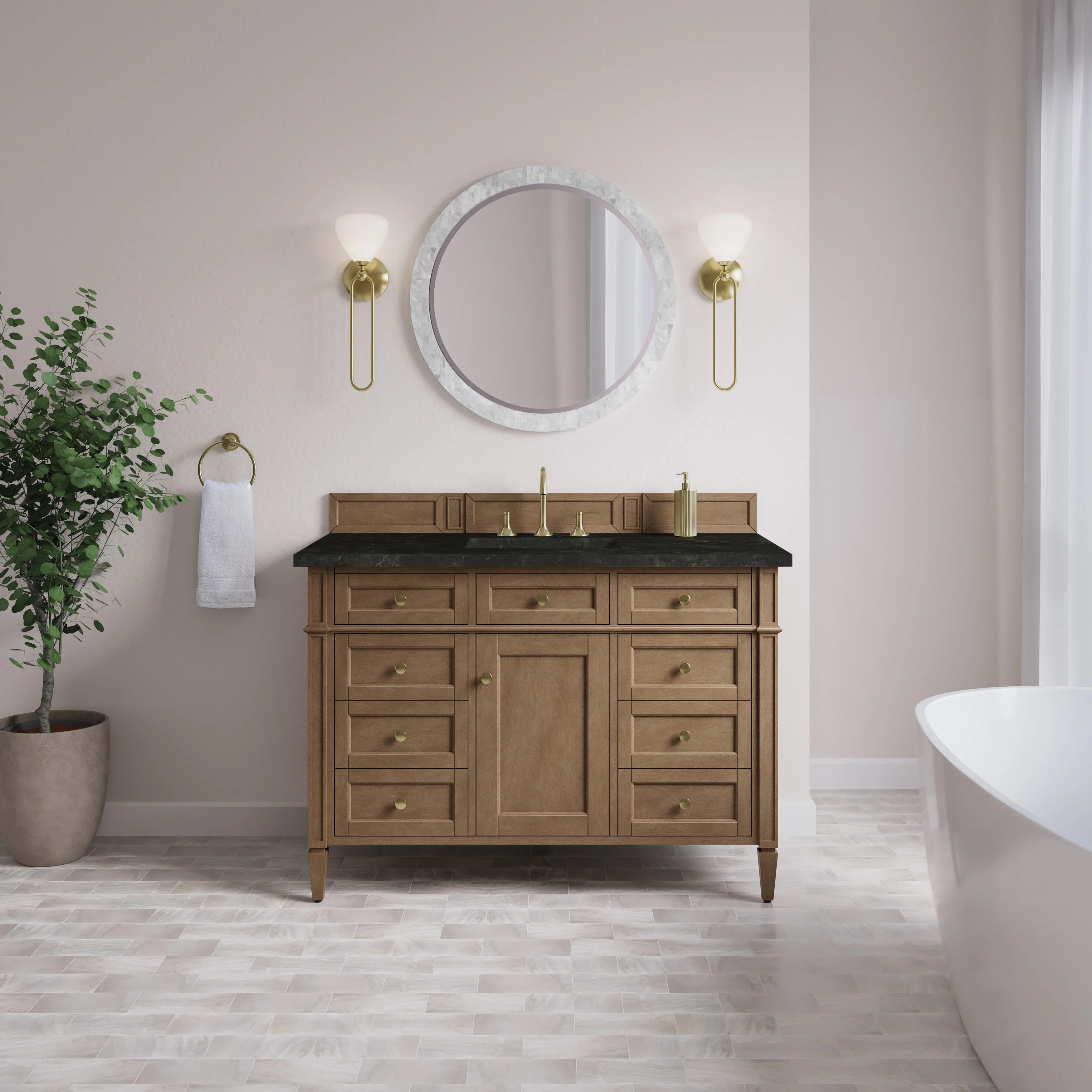 Brittany 48" Single Vanity, Pecan w/ 3 CM Phantome Eclos Top