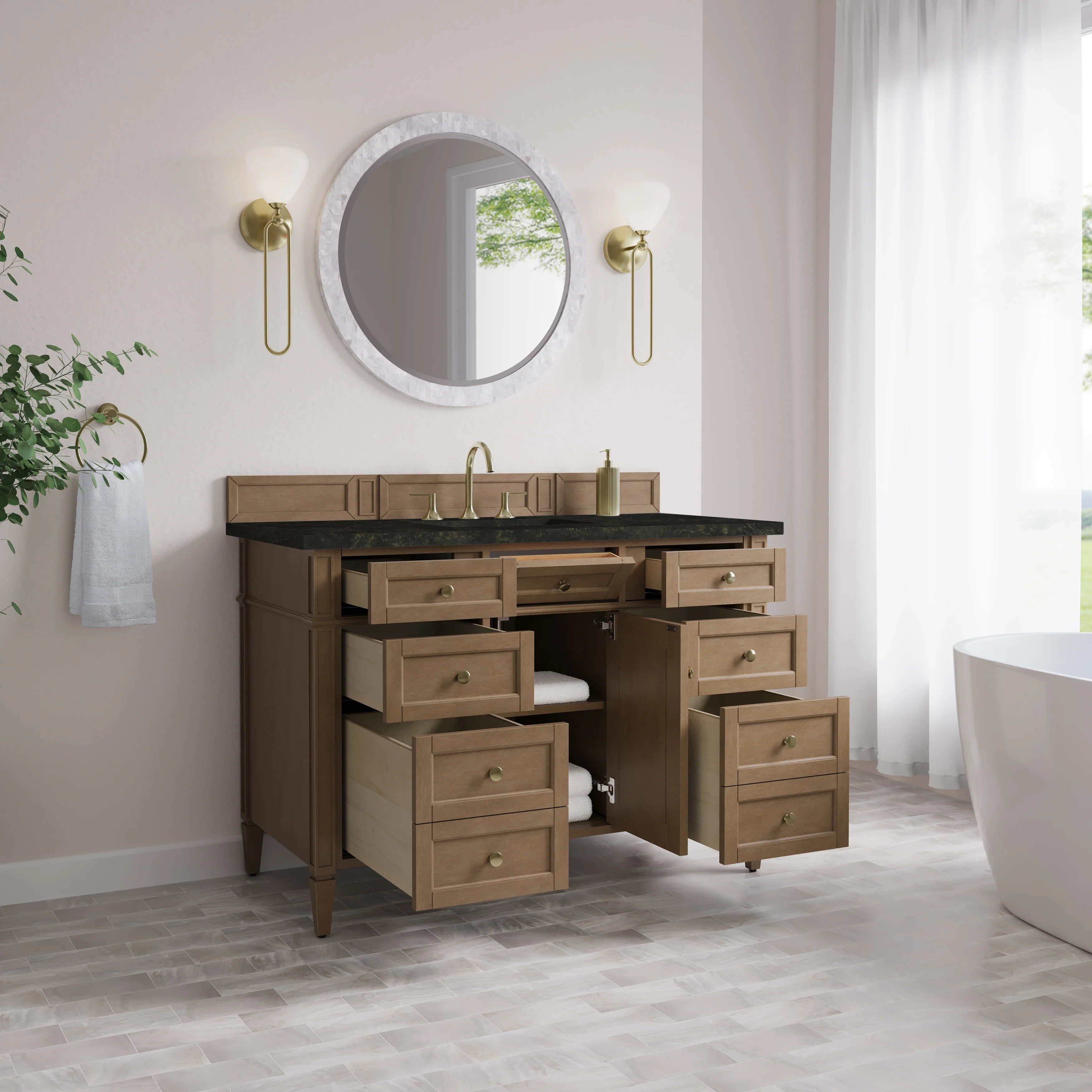 Brittany 48" Single Vanity, Pecan w/ 3 CM Phantome Eclos Top