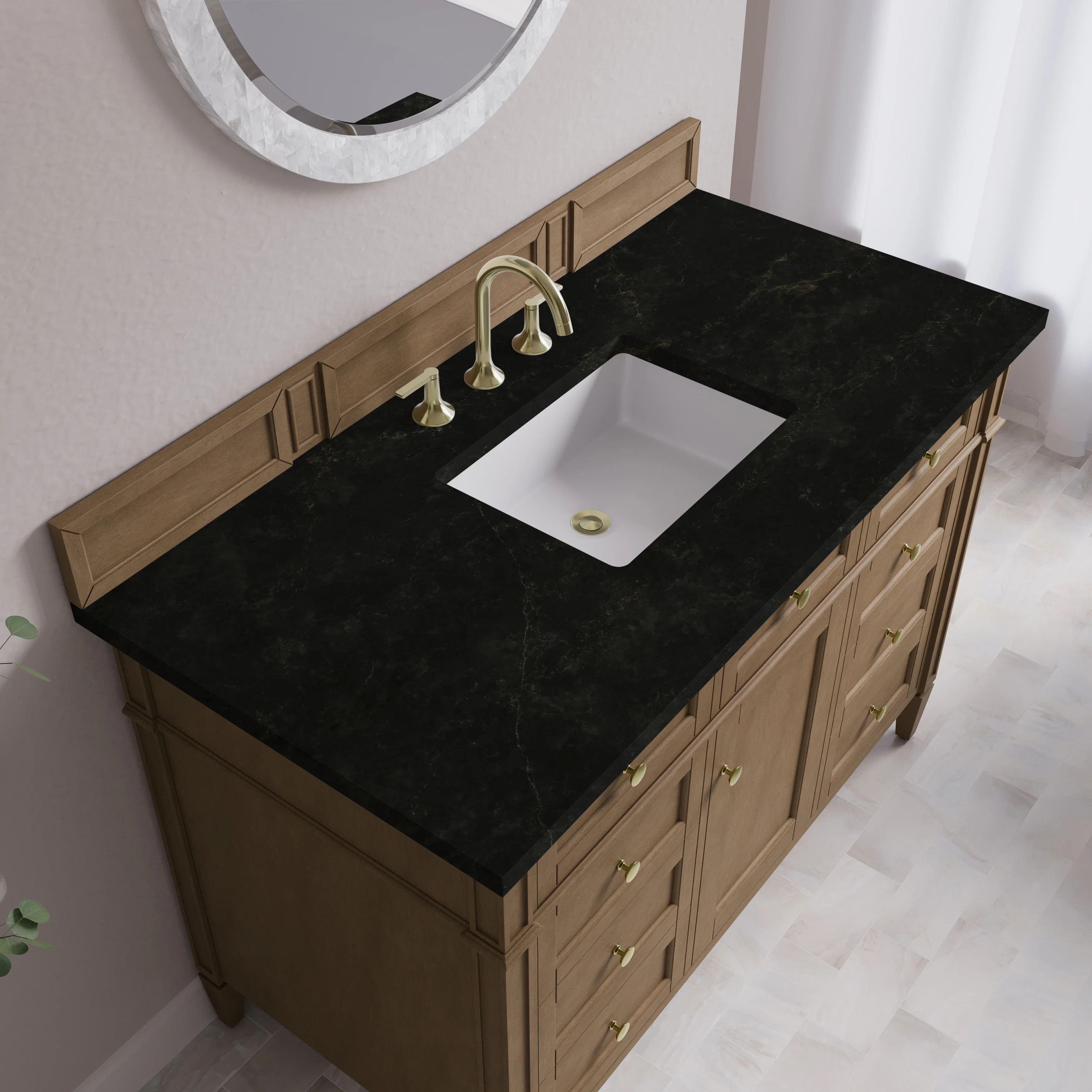 Brittany 48" Single Vanity, Pecan w/ 3 CM Phantome Eclos Top