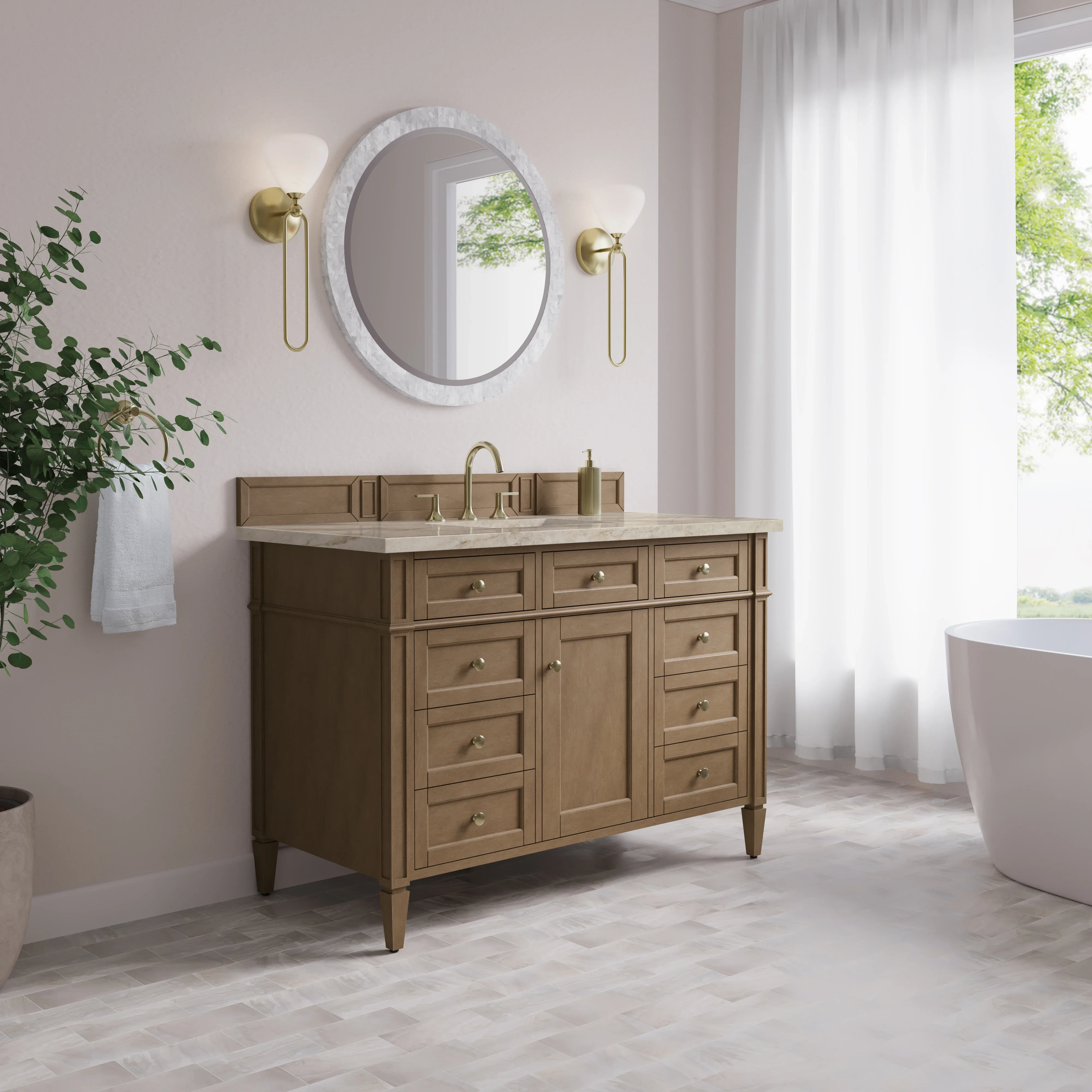Brittany 48" Single Vanity, Pecan w/ 3 CM Tajnar Eclos Top