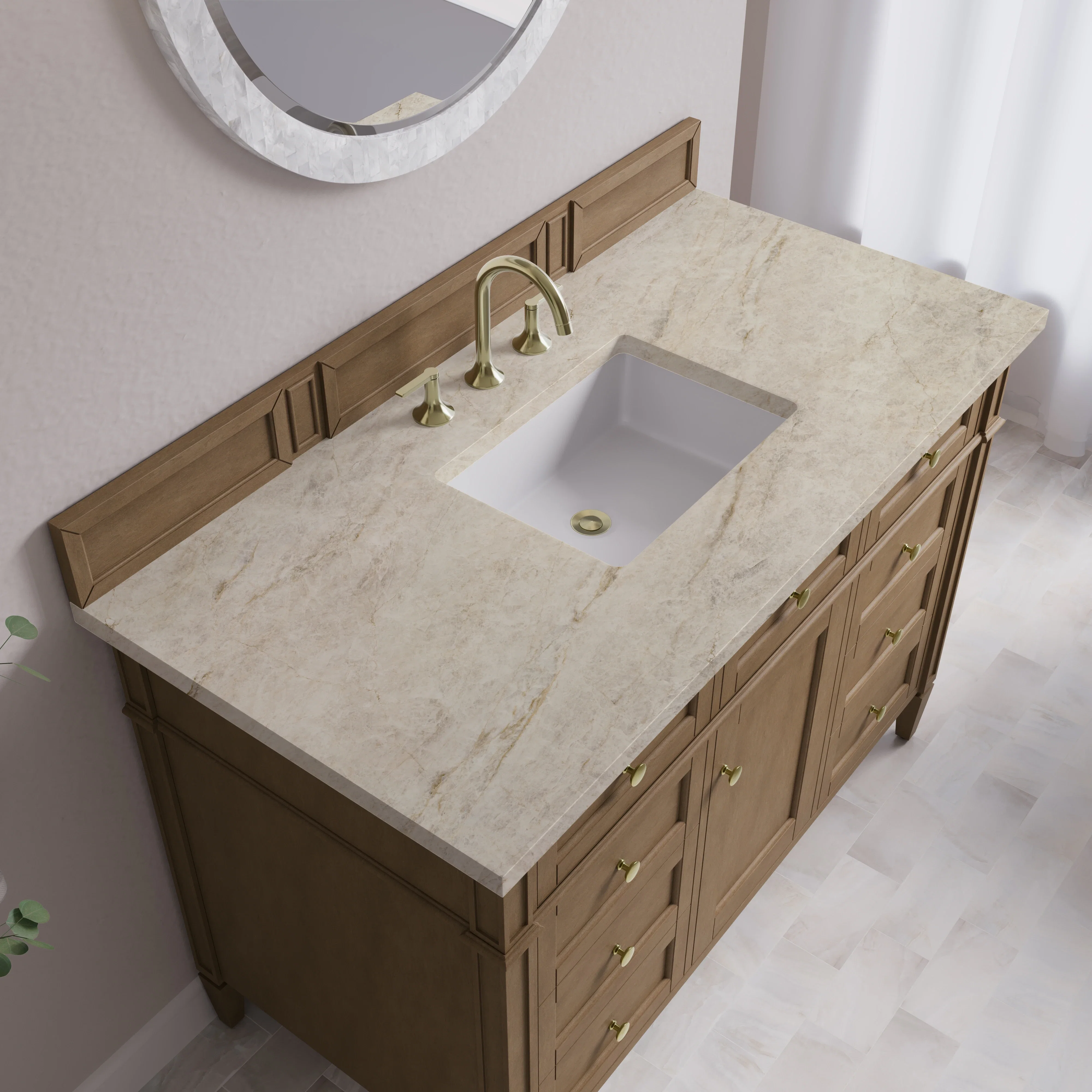 Brittany 48" Single Vanity, Pecan w/ 3 CM Tajnar Eclos Top