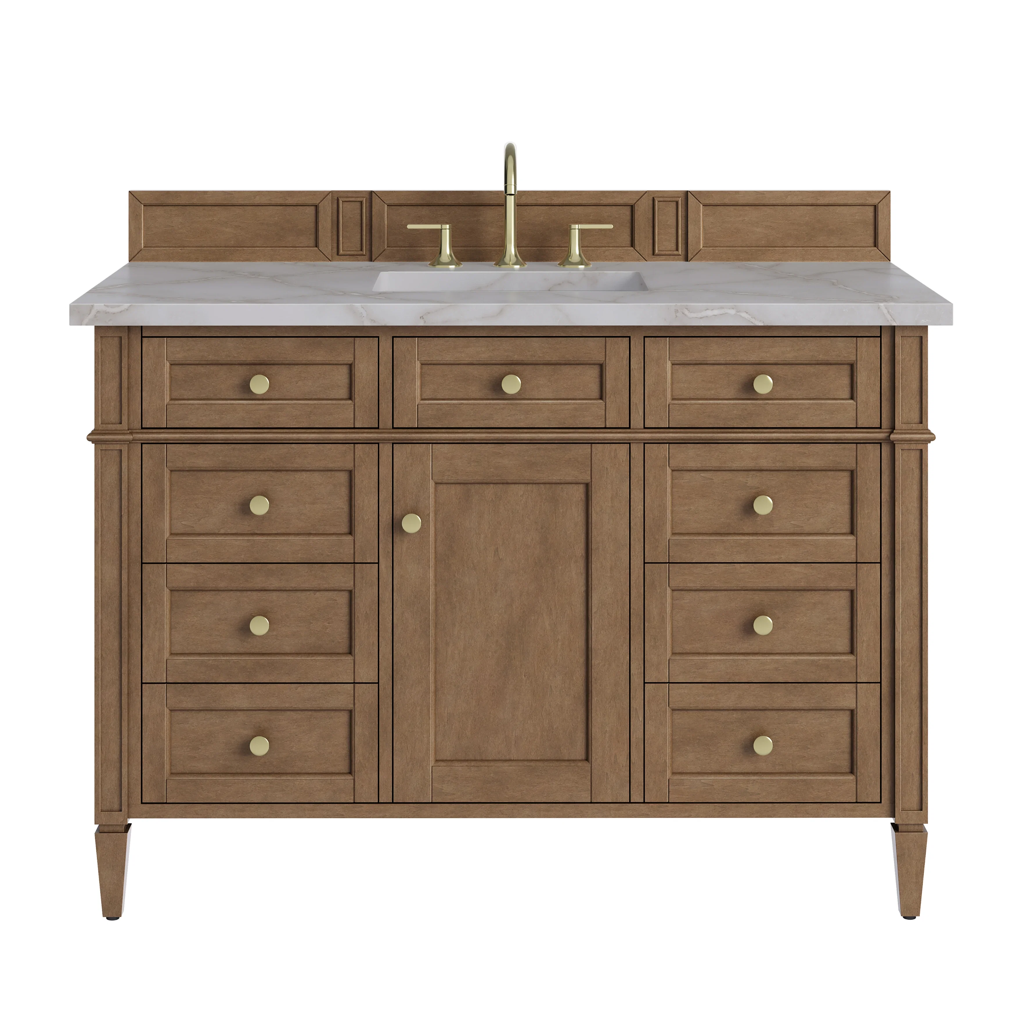 Brittany 48" Single Vanity, Pecan w/ 3 CM Victorian Silver Silestone Top