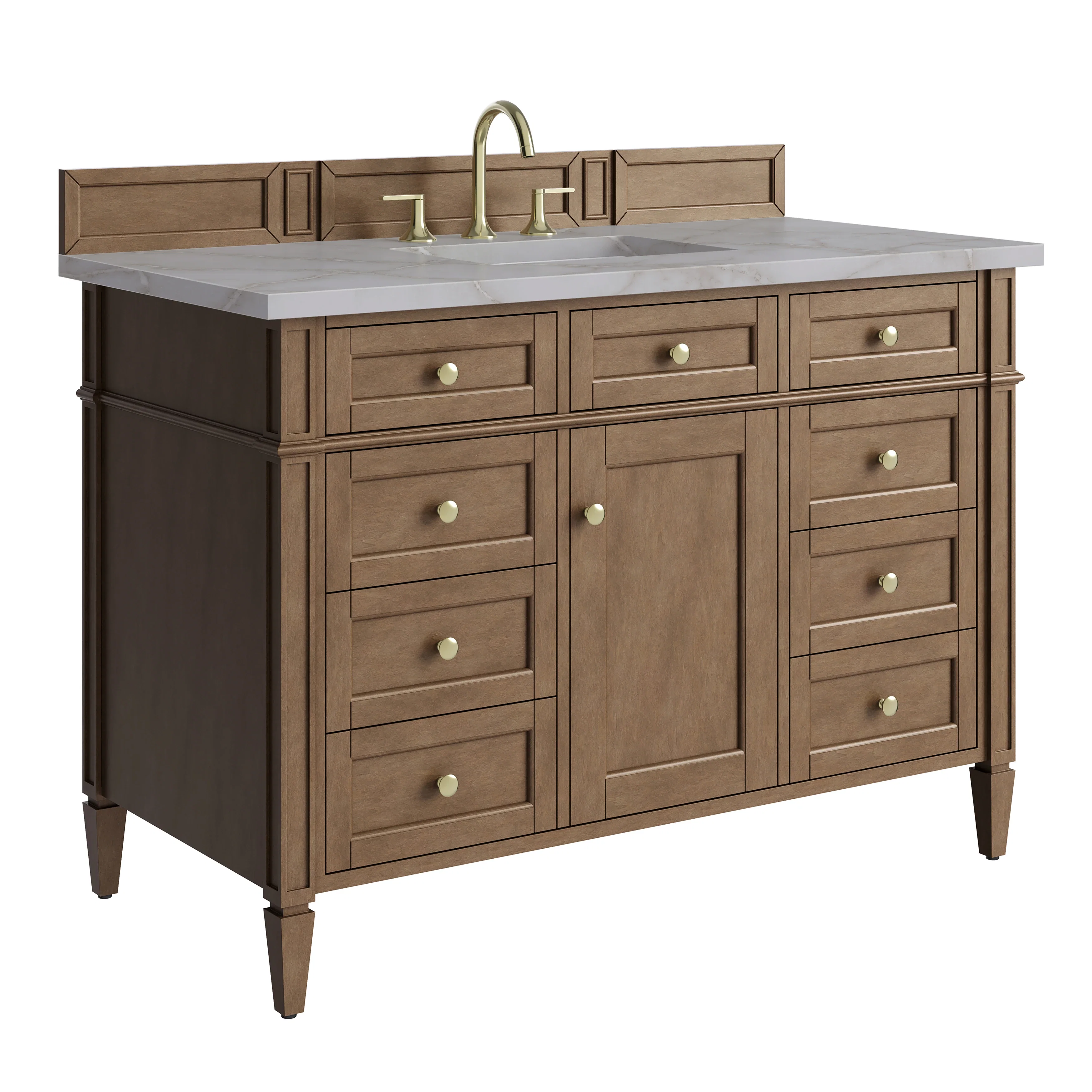 Brittany 48" Single Vanity, Pecan w/ 3 CM Victorian Silver Silestone Top