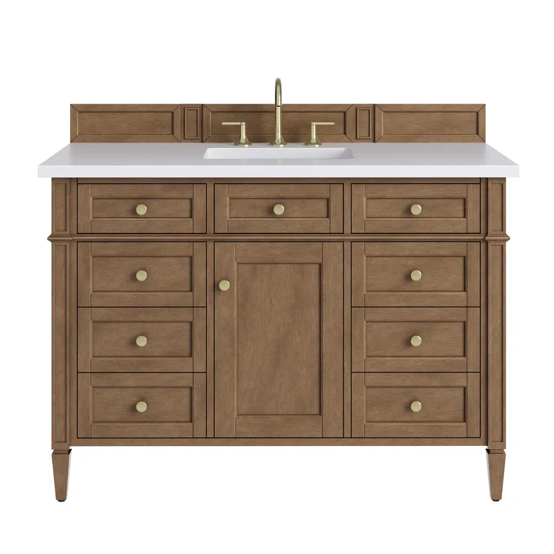 Brittany 48" Single Vanity, Pecan w/ 3 CM White Zeus Silestone Top