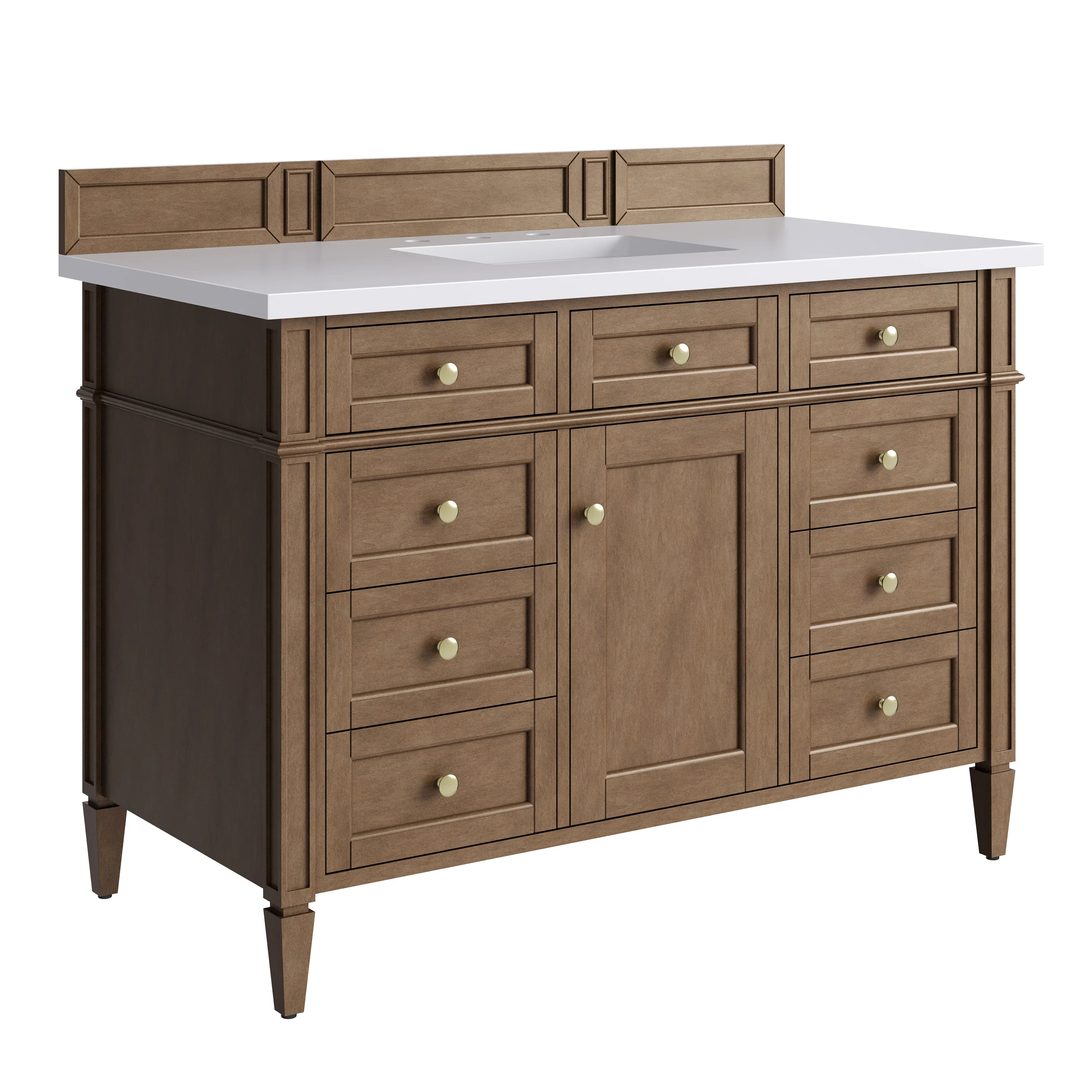 Brittany 48" Single Vanity, Pecan w/ 3 CM White Zeus Silestone Top