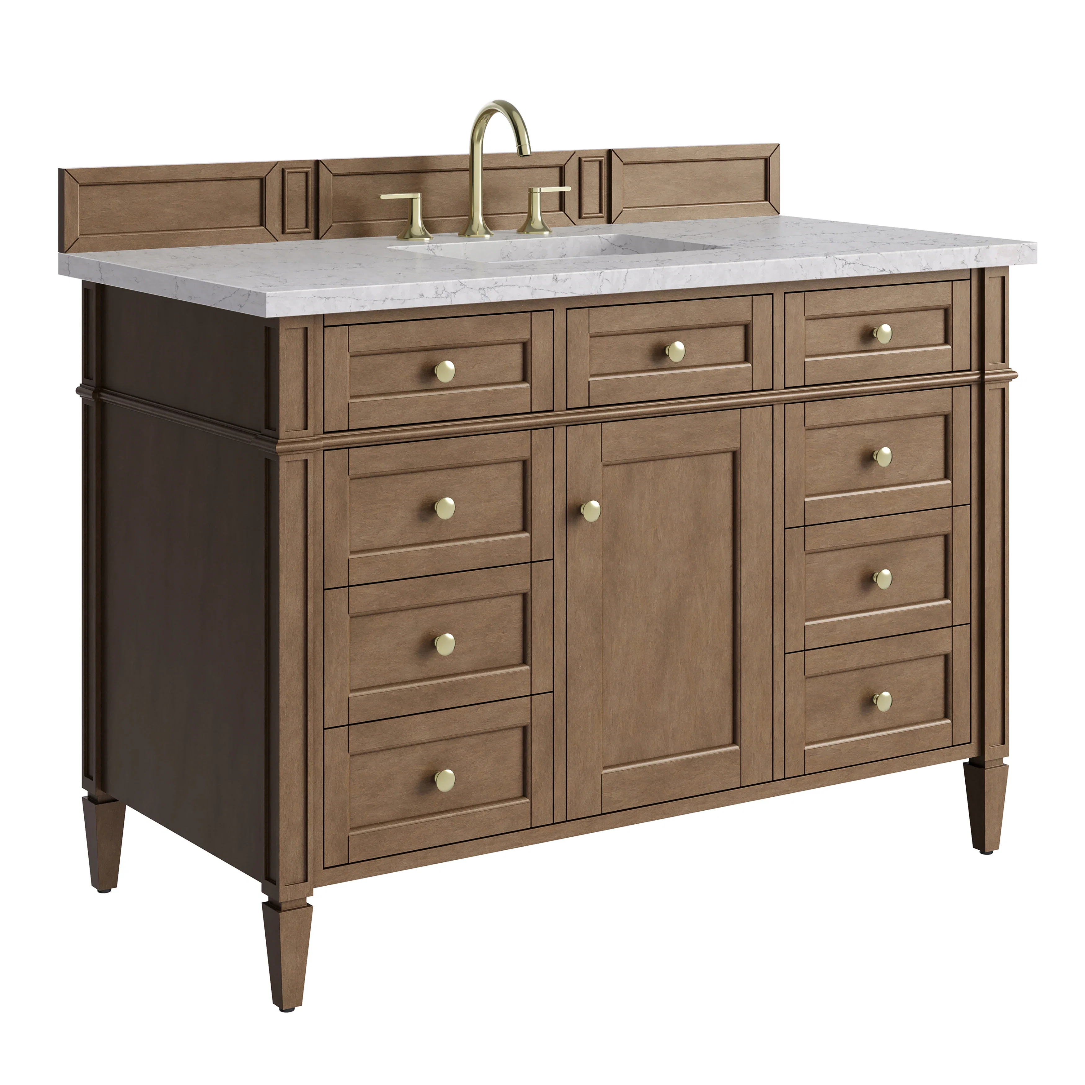 Brittany 48" Single Vanity, Pecan w/ 3 CM Eternal Jasmine Pearl Silestone Top w/FreePower Wireless Charger