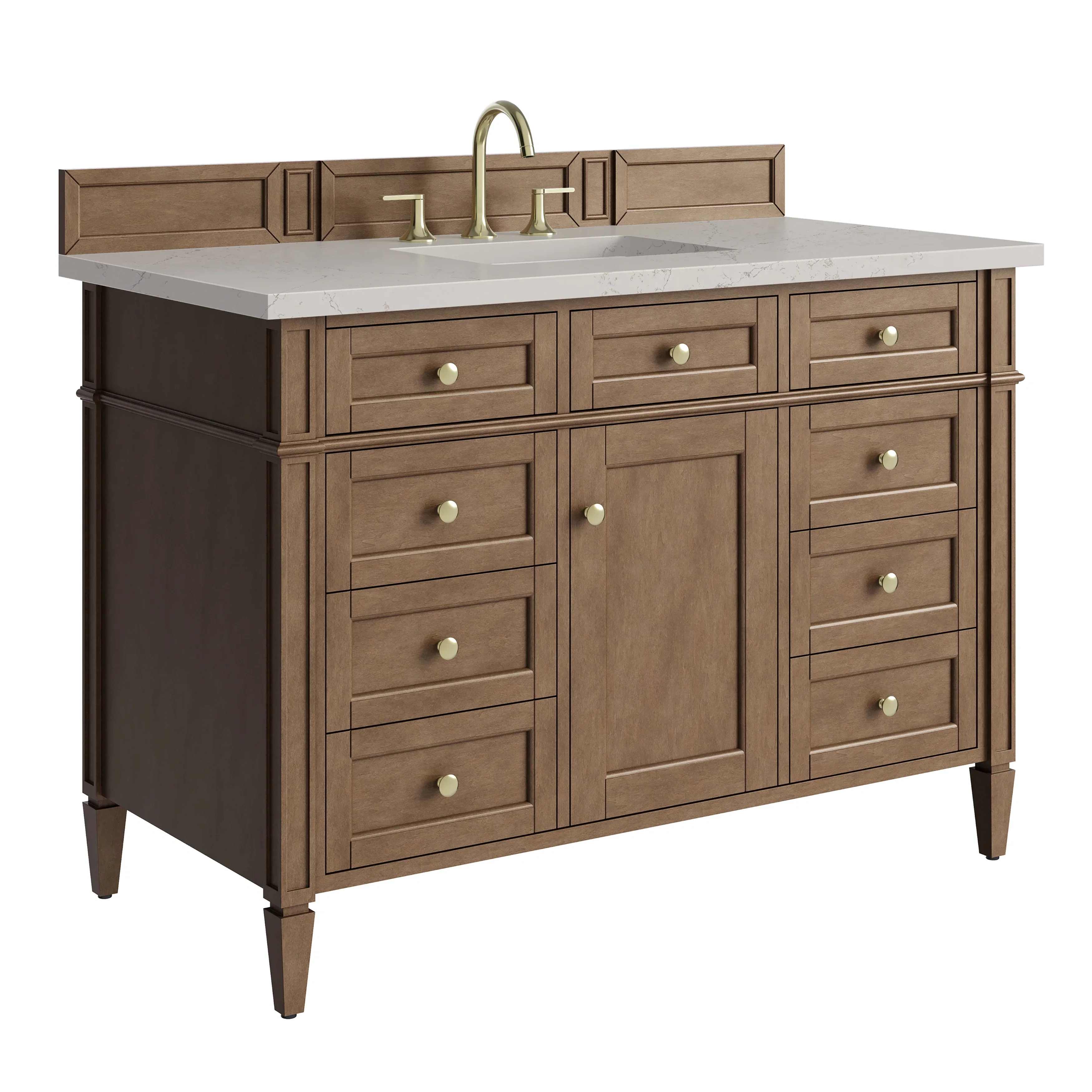 Brittany 48" Single Vanity, Pecan w/ 3 CM Siberian Silestone Top w/FreePower Wireless Charger