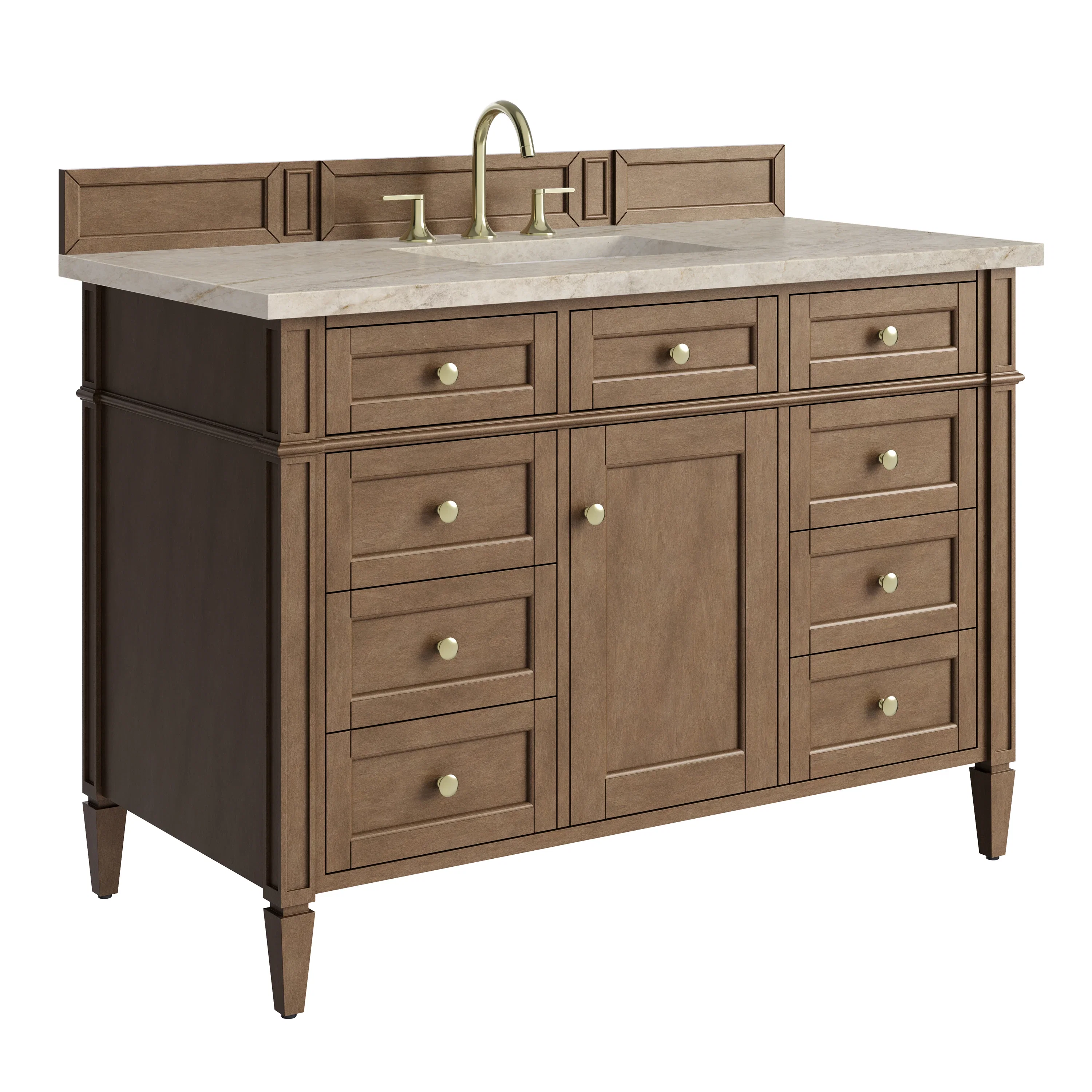 Brittany 48" Single Vanity, Pecan w/ 3 CM Tajnar Eclos Top w/FreePower Wireless Charger