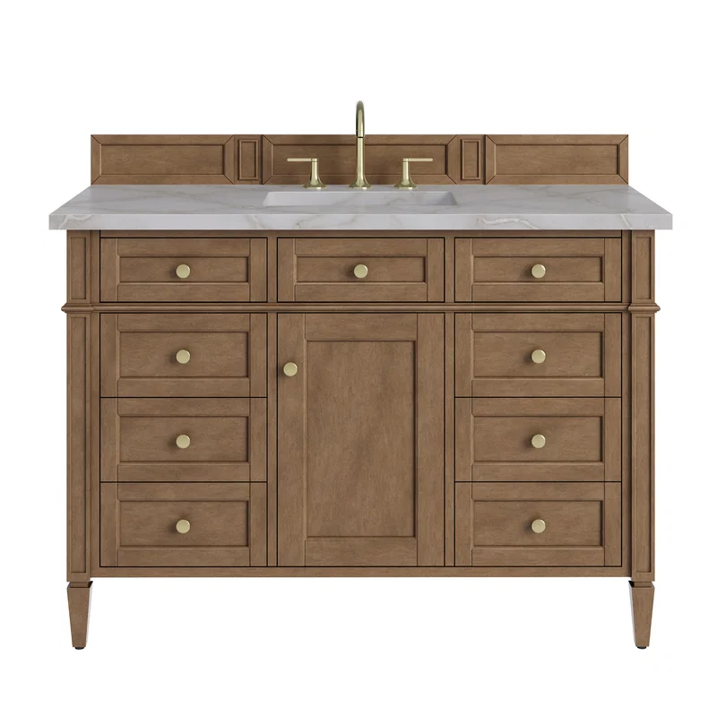 Brittany 48" Single Vanity, Pecan w/ 3 CM Victorian Silver Silestone Top w/FreePower Wireless Charger