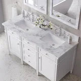 Brittany 60" Double Vanity, Bright White Vanity w/ 3 CM Carrara Marble Top