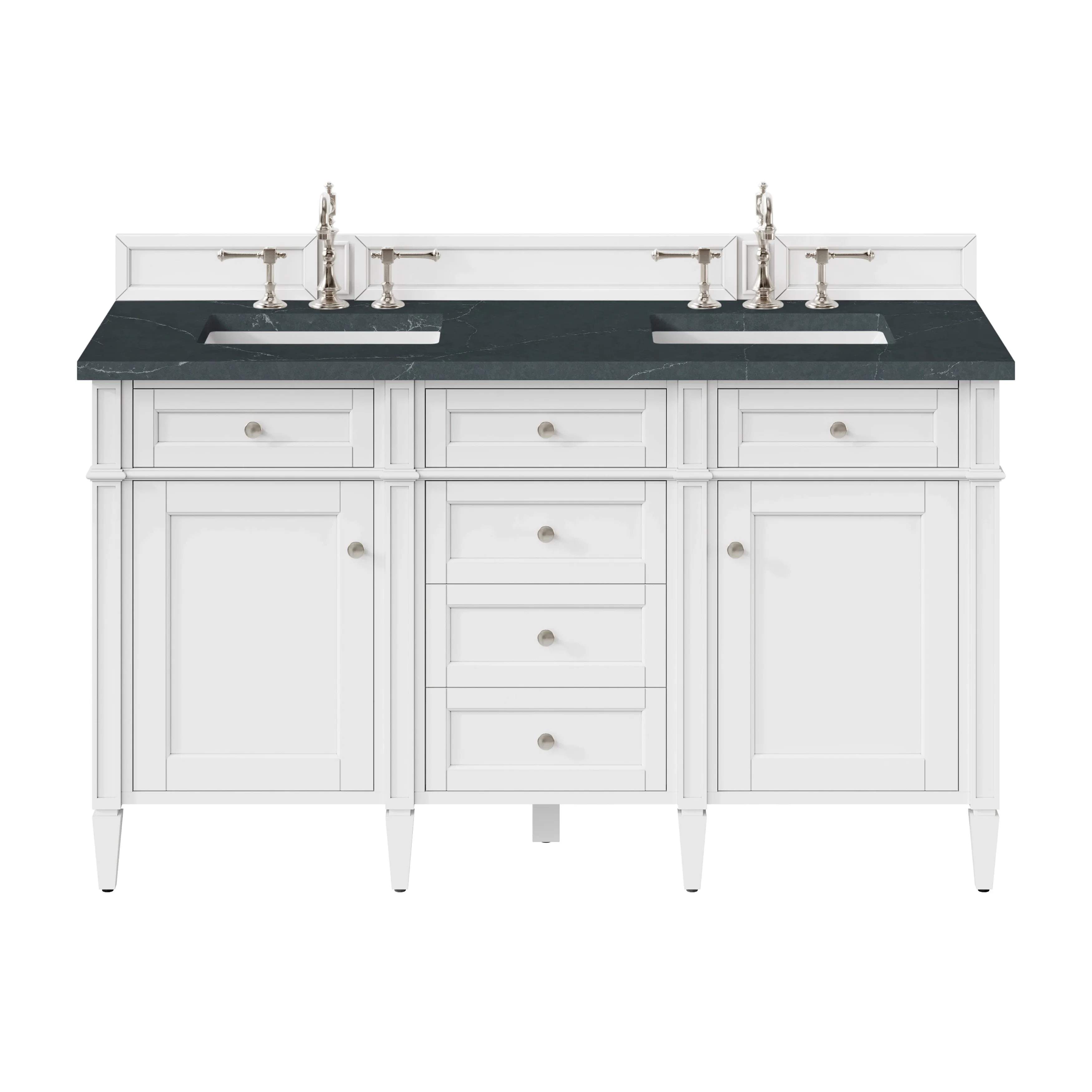 Brittany 60" Double Vanity, Bright White Vanity w/ 3 CM Charcoal Soapstone Silestone Top