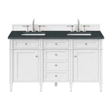 Brittany 60" Double Vanity, Bright White Vanity w/ 3 CM Charcoal Soapstone Silestone Top
