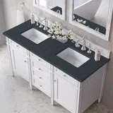 Brittany 60" Double Vanity, Bright White Vanity w/ 3 CM Charcoal Soapstone Silestone Top
