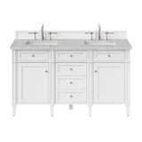 Brittany 60" Double Vanity, Bright White Vanity w/ 3 CM Eternal Jasmine Pearl Silestone Top