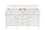 Brittany 60" Double Vanity, Bright White Vanity w/ 3 CM Eternal Jasmine Pearl Silestone Top
