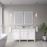 Brittany 60" Double Vanity, Bright White Vanity w/ 3 CM Eternal Jasmine Pearl Silestone Top