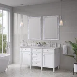 Brittany 60" Double Vanity, Bright White Vanity w/ 3 CM Eternal Jasmine Pearl Silestone Top