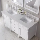 Brittany 60" Double Vanity, Bright White Vanity w/ 3 CM Eternal Jasmine Pearl Silestone Top