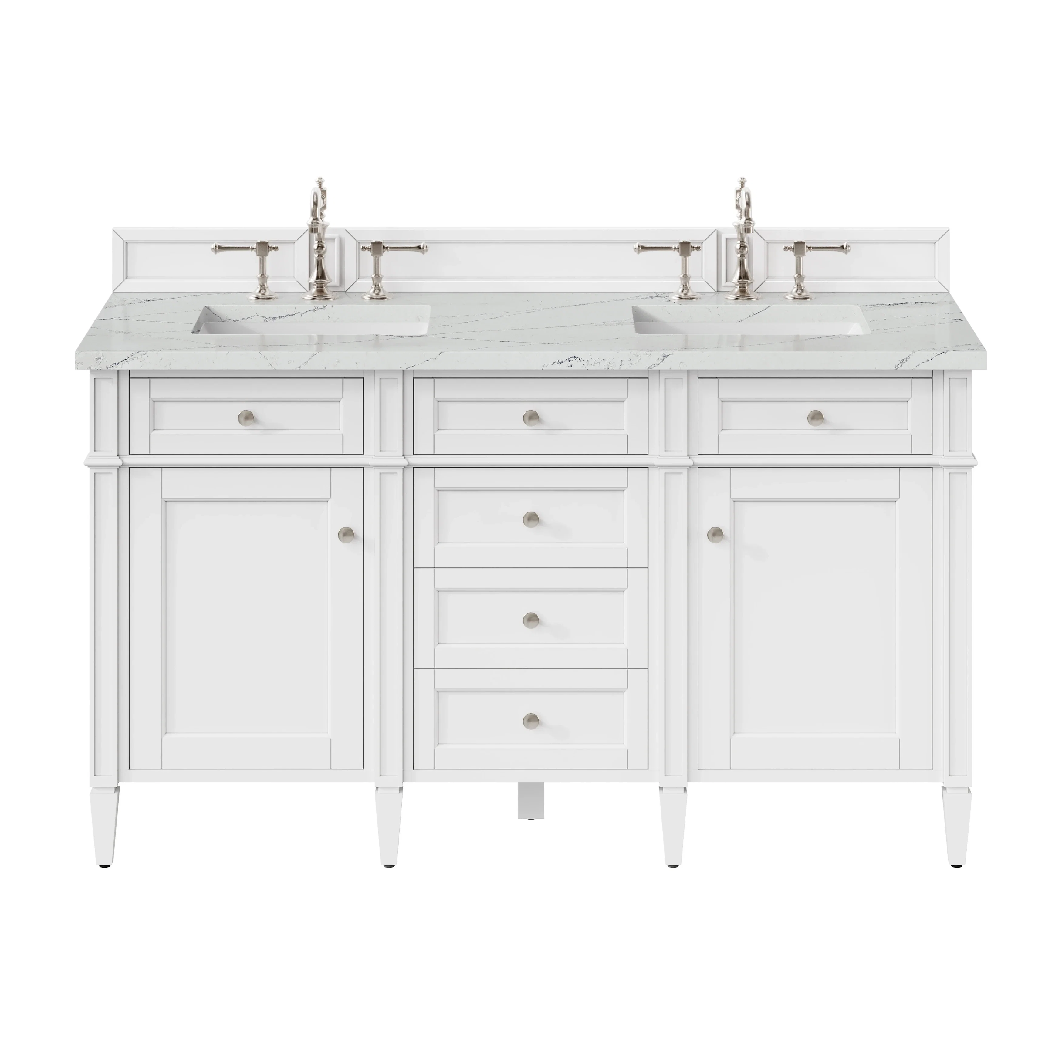 Brittany 60" Double Vanity, Bright White Vanity w/ 3 CM Ethereal Noctis Silestone Top