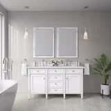 Brittany 60" Double Vanity, Bright White Vanity w/ 3 CM Ethereal Noctis Silestone Top
