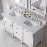 Brittany 60" Double Vanity, Bright White Vanity w/ 3 CM Ethereal Noctis Silestone Top