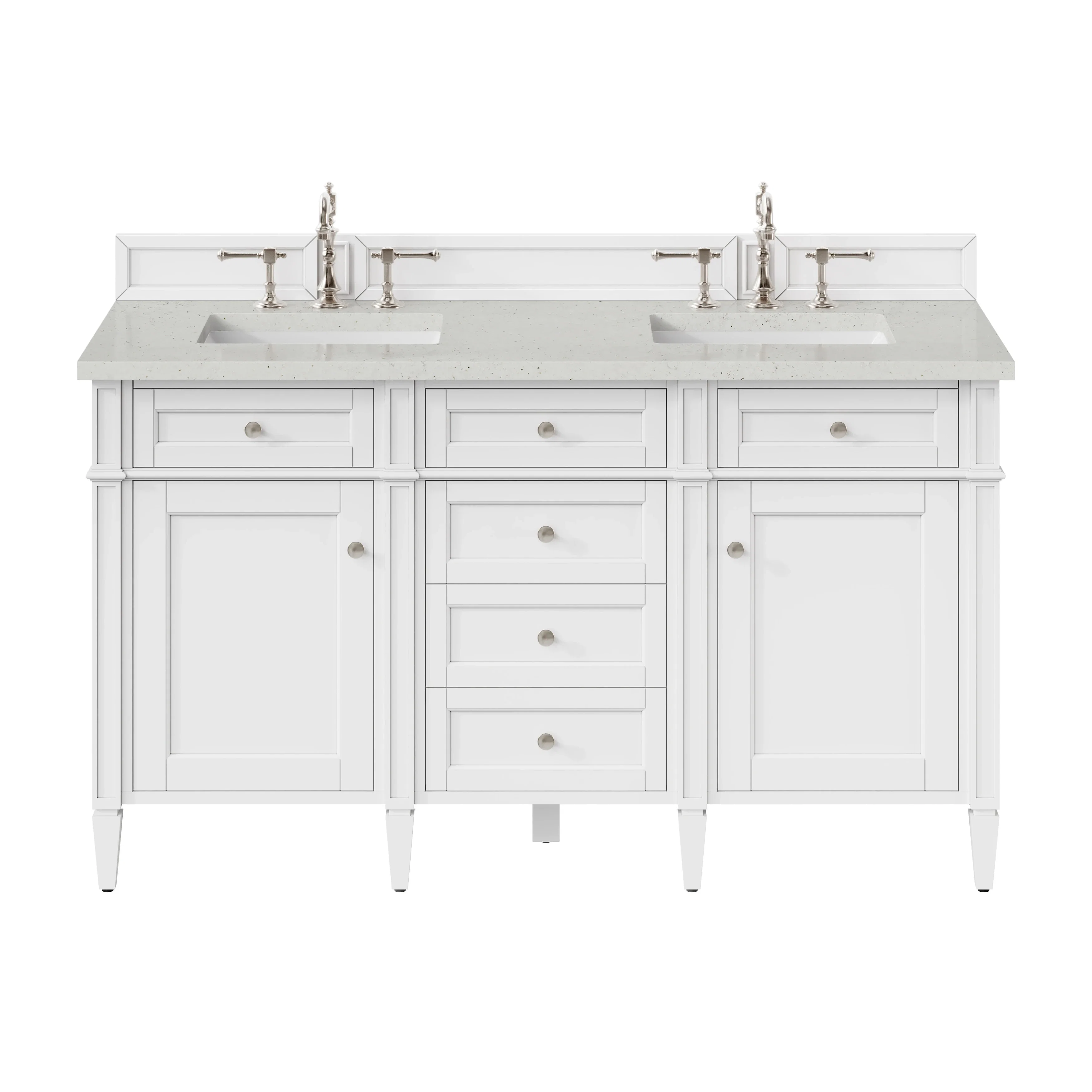 Brittany 60" Double Vanity, Bright White Vanity w/ 3 CM Lime Delight Silestone Top