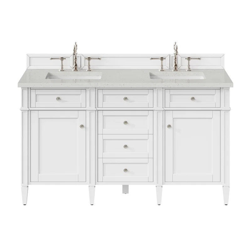 Brittany 60" Double Vanity, Bright White Vanity w/ 3 CM Lime Delight Silestone Top