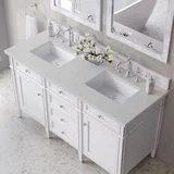 Brittany 60" Double Vanity, Bright White Vanity w/ 3 CM Lime Delight Silestone Top