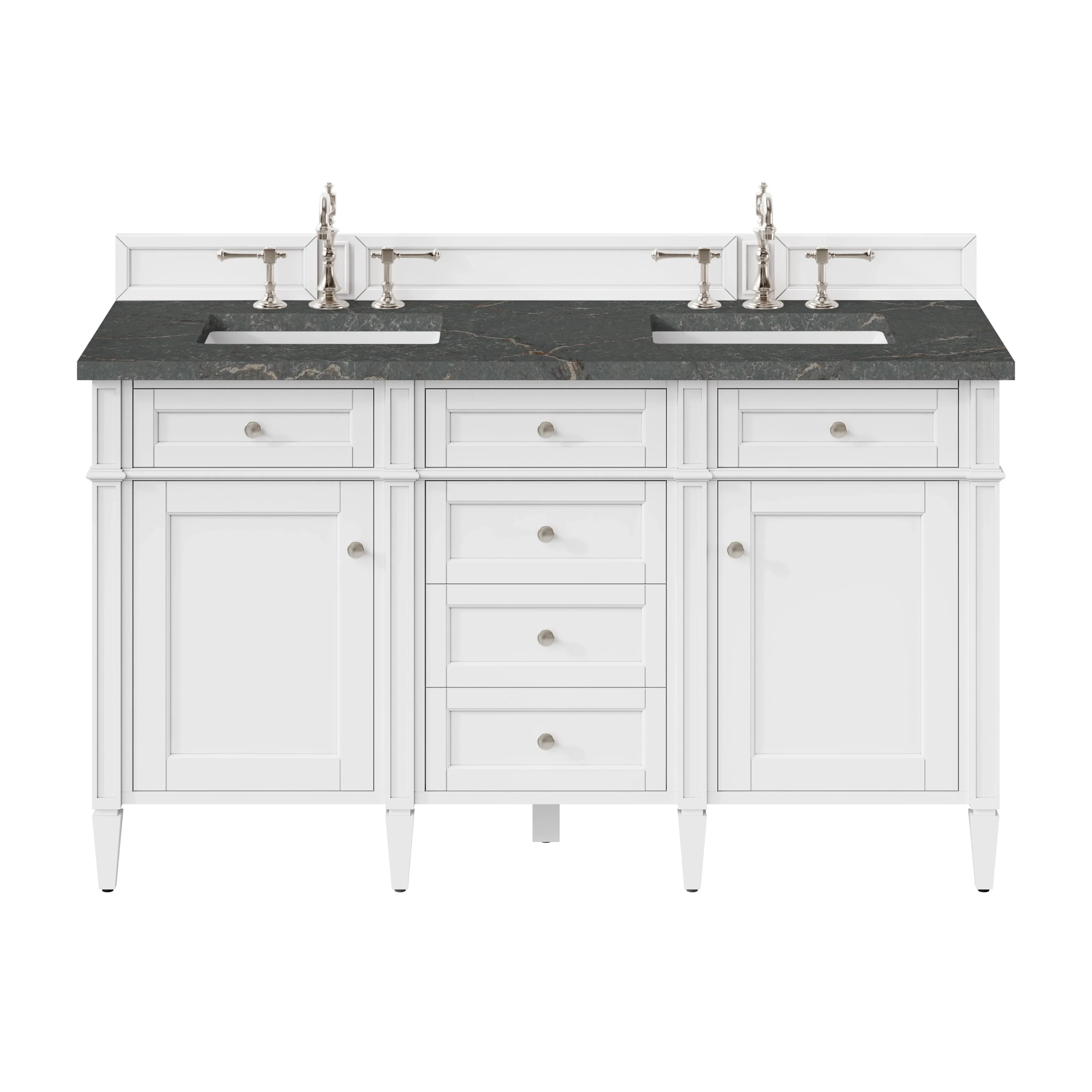 Brittany 60" Double Vanity, Bright White Vanity w/ 3 CM Parisien Bleu Silestone Top