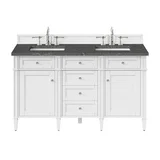 Brittany 60" Double Vanity, Bright White Vanity w/ 3 CM Parisien Bleu Silestone Top