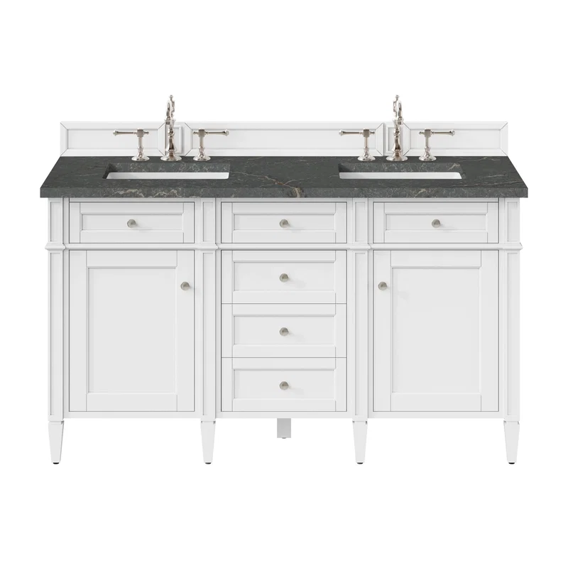 Brittany 60" Double Vanity, Bright White Vanity w/ 3 CM Parisien Bleu Silestone Top