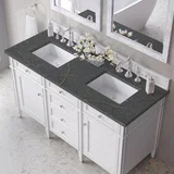 Brittany 60" Double Vanity, Bright White Vanity w/ 3 CM Parisien Bleu Silestone Top