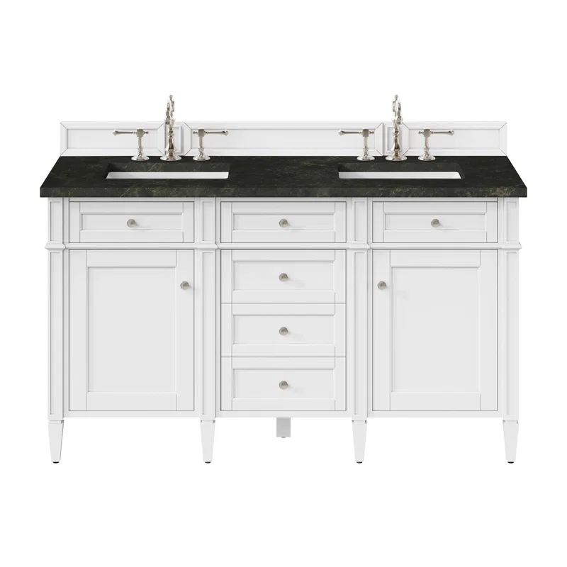 Brittany 60" Double Vanity in Bright White, w/ 3 CM Phantome Eclos Top
