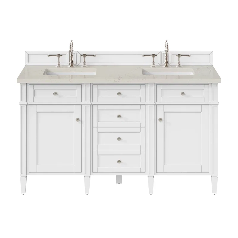 Brittany 60" Double Vanity in Bright White, w/ 3 CM Siberian Silestone Top
