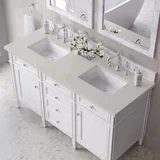 Brittany 60" Double Vanity in Bright White, w/ 3 CM Siberian Silestone Top