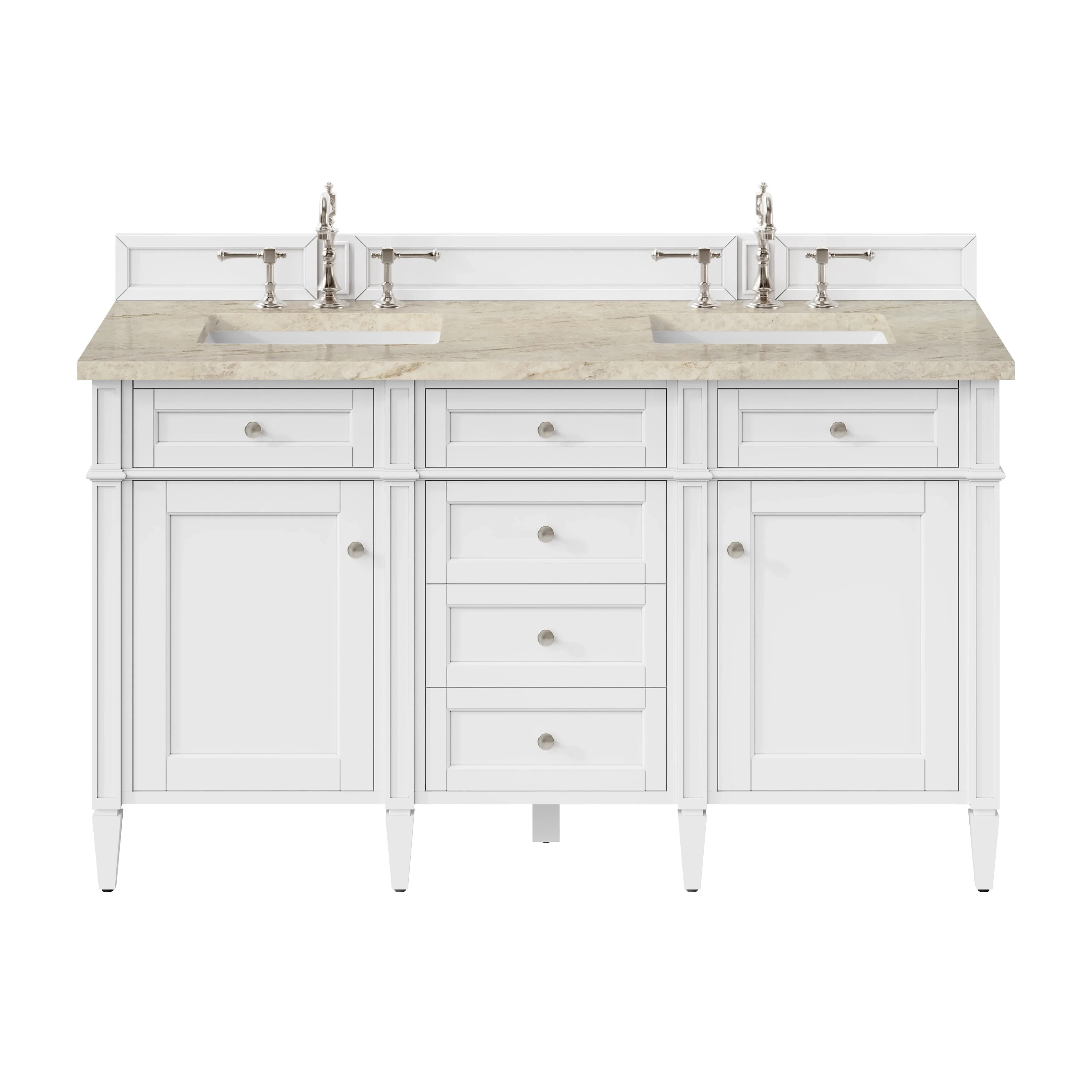 Brittany 60" Double Vanity in Bright White, w/ 3 CM Tajnar Eclos Top