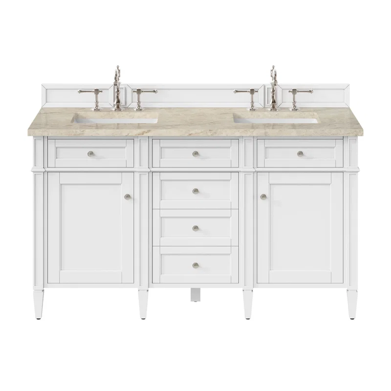 Brittany 60" Double Vanity in Bright White, w/ 3 CM Tajnar Eclos Top