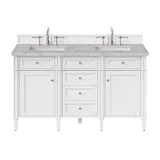 Brittany 60" Double Vanity, Bright White Vanity w/ 3 CM Victorian Silver Silestone Top